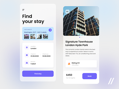 Hotel Booking App app booking checkin checkout design hotel mobile mvp online planner purrweb rating react native startup stay travel ui ux