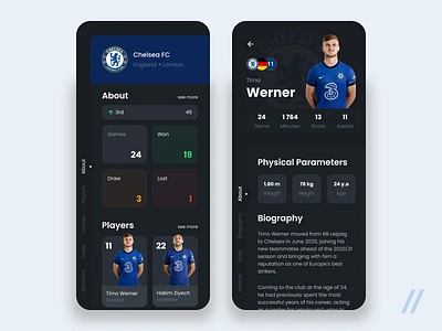 Sport Stats App app biography design football mobile mvp online physical player purrweb react native startup statistics ui ux