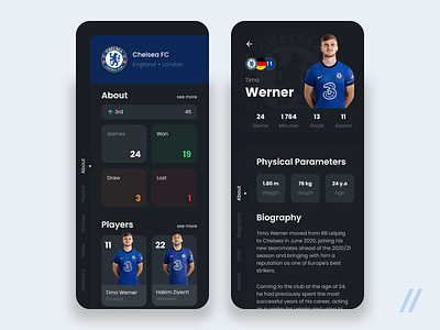 Sport Stats App app biography design football mobile mvp online physical player purrweb react native startup statistics ui ux