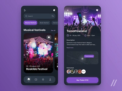 Festivals & Events App app concert design event event app events fest festival mobile music mvp online purrweb react native search social startup tickets ui ux