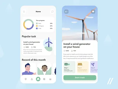 Ecology Starter App achievement app design earth ecofriendly ecologic ecological ecology mobile mvp online planet progress purrweb react native startup task manager tasks ui ux