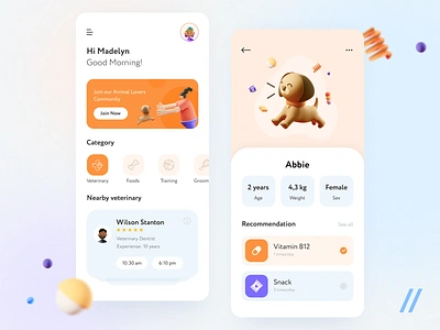 Pet Service App 3d animals app cats design dogs illustration mobile mvp online pet pet care pets purrweb react native service startup ui ux veterinary