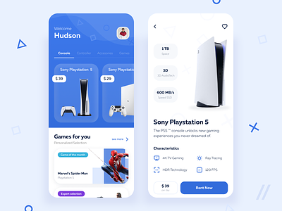 Video Game Console Rental App app console design game mobile mvp online play playstation ps5 purrweb react native rent rental rental app spiderman startup ui ux videogame