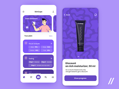 Skin Care App app control design face mobile mvp online purple purrweb react native skin skin care skincare startup ui ux
