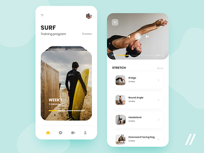 Surfing Trainer App app design exercise fitness learning app mobile mvp online purrweb react native startup surf surfer surfing training tutorial ui ux video workout