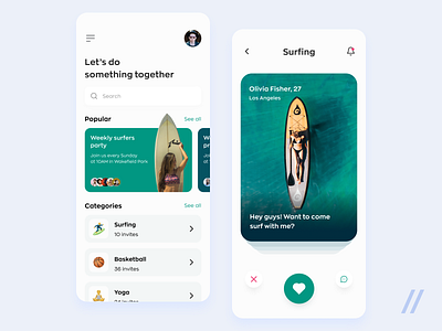 Sport Dating App activity app dating dating app datingapp design friends love matchmaking mobile mvp online purrweb sports startup surf surfing tinder ui ux