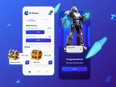 Gaming Bank App achievement app bank banking banking app design finance fintech gamification gaming gift goals illustration mobile mvp online purrweb startup ui ux