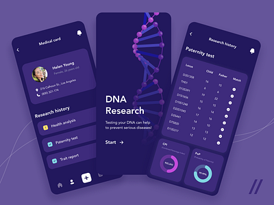 DNA Research App analysis app design dna health healthcare healthcare app history medical card mobile mvp online paternity purrweb research science startup test ui ux