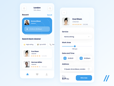 Cleaning Services App aggregator app clean cleaners cleaning design home cleaning marketplace mobile mvp online purrweb rating react native search service service providers startup ui ux