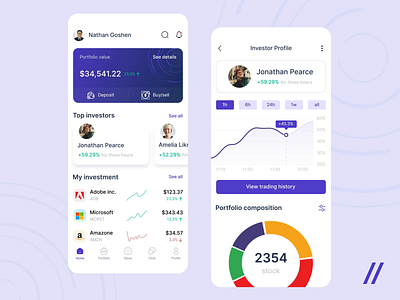 Investment App animation app branding crypto dashboard design graphic design illustration invest investment investor logo motion graphics purrweb startup ui ux