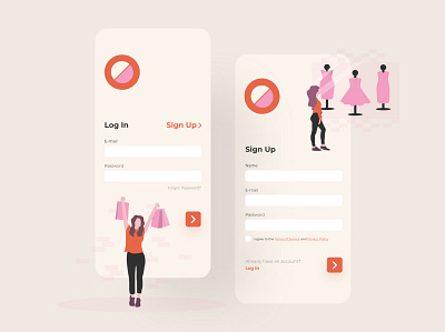 Daily UI Design Challenge 01 | Log In & Sign Up app clothes design dress fashion flat illustration minimal shop shopping ui ux