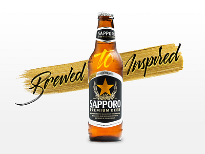 Saporro Brewed Inspired beer gold lettering
