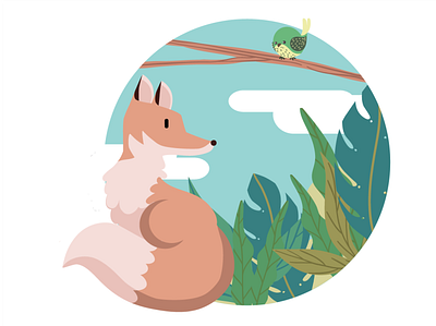 fox with a bird adobe illustrator bird design fox illustration nature vector vector illustration