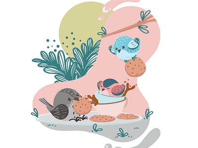 3 Little Bird with cookies adobe illustrator bird cookies cute art design illustration nature vector vector illustration