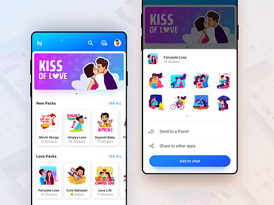 Sticker Pack Quick Preview - Hike Messenger card chat chat app design experience expression hike indian ios messenger previews quick shop sticker sticker shop ui ui ux ui ux design ux visual