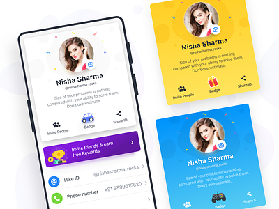 User Profile Cards - Hike Sticker Chat android card chat design hike indian interaction ios messenger profile profile card profile design profile page profile screen sketch sticker ui user profile ux visual