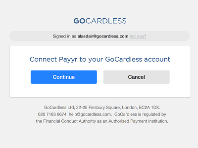 New Connect app page for GoCardless