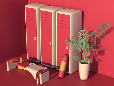 Locker room 3d 3dartist 3dillustration 3dmodel bench bottle c4d c4dart characterdesign design gym illustration lockerroom lockers modeling plants tshirt waterbottle yoga yogaequipment