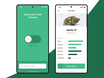 Discover your Strains buy cannabis design ecommerce green medical swipe uidesign ux