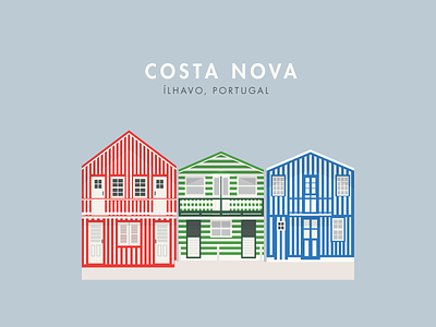 Striped beach houses of Costa Nova aveiro beach house color costa nova houses ilhavo illustration portugal stripes symbol town