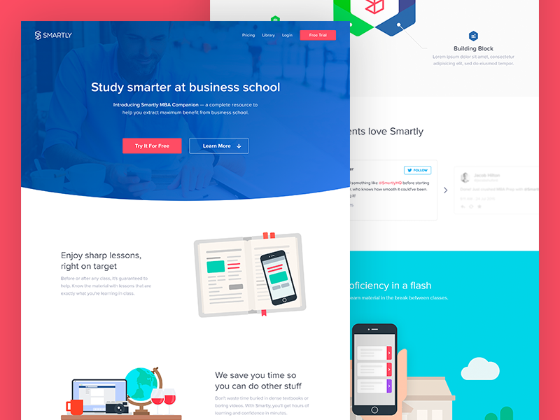 MBA e-Learning Landing Page flat hexagon homepage icon illustration landing minimal page simple ui ux website