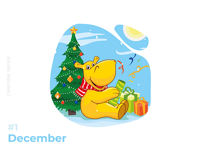 Winter Illustration calendar christmas christmas tree gifts hippo holiday illustration petard vector