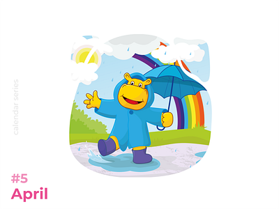 Spring Illustration calendar hippo illustration puddle rain raincoat spring umbrella