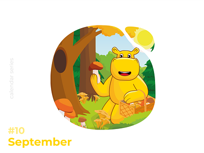 Autumn illustration autumn basket calendar forest hike hippo illustration mushrooms trees