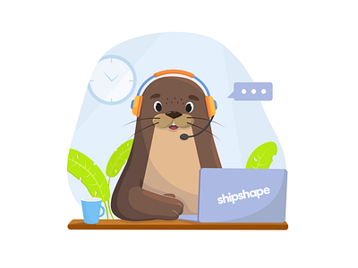 Support services cup headphones illustration laptop otter plants support service table