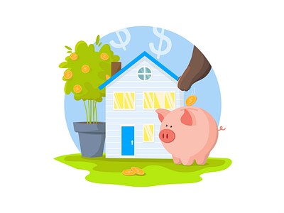 Budget budget flowerpot house illustration money money box otter piggy bank plants tree