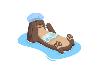 The otter relaxes in the water bathroom illustration illustration for the app magazine otter recreation relaxation shower cap