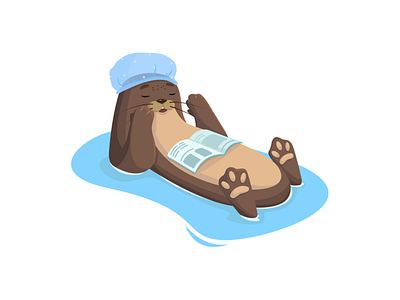 The otter relaxes in the water