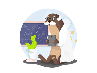 Scientist blackboard cactus classroom flowerpot illustration illustration for the app mustache otter scientists robe