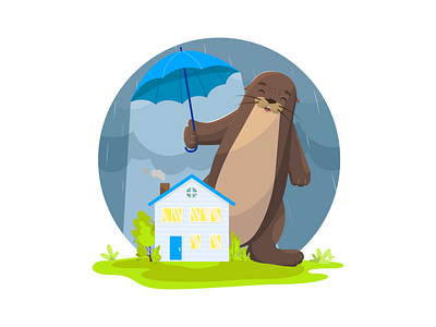 Sam shelters the house from the rain bad weather for the app house illustration otter rain the clouds umbrella