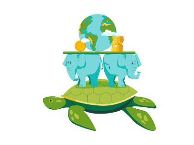 World economy coins earth elephant illustration turtle world