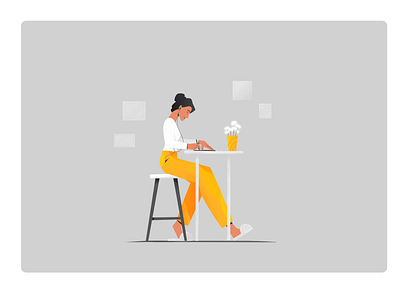Illustrator draws sitting at a table drawing flat girl grey illustrator procreate qr table tablet yellow
