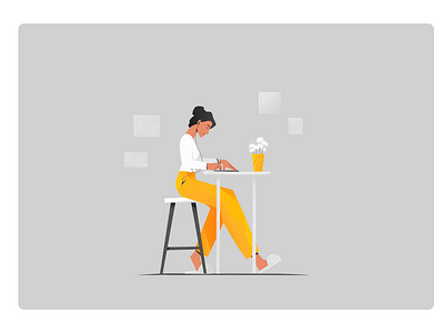 Illustrator draws sitting at a table