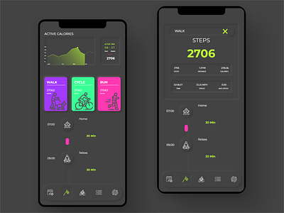 Calories App Design Concept app app concept app design black clean dark design ios minimal mobile sporty statisticts ui