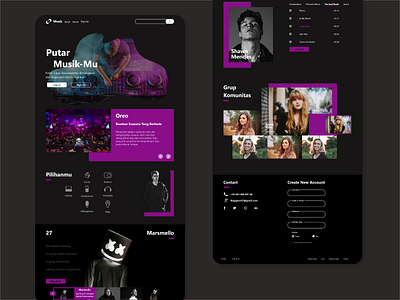 Music Web Design black clean dark design landing landing page music purple ui website website concept website design