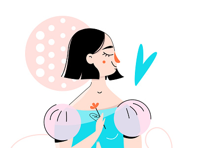 Romantic girl 2d characterdesign characters colorful female flat flat illustration girl illustration simple vector web youg