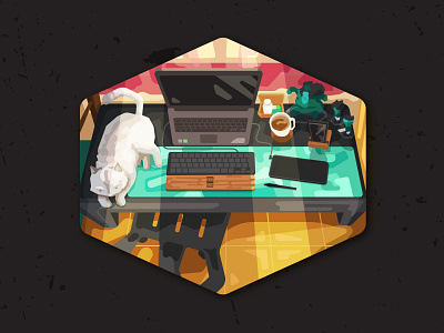 Workstation with Cat Vector Illustration adobeillustator animal art animalillustration artist cat cats design graphicartist graphicarts icon illustration illustrator setup vector vectorart vectorartwork vectorillustration workspace workstation
