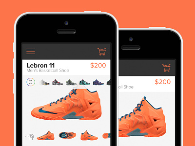 Nike Shoe App app basketball cart color picker ios layout nike orange sales shoe shop shopping