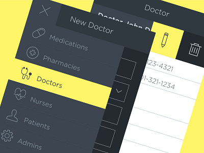 Hospice App Menu Styling app blue color dashboard edit flat design icons interface ios menu ui yellow