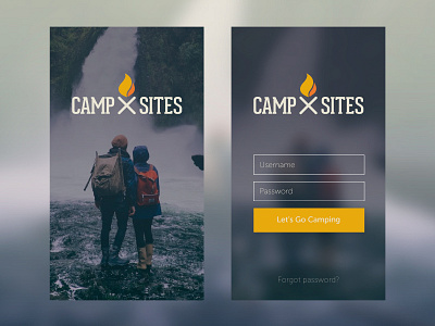 Camp Sites App app blur branding camp color identity ios sign in sites splash