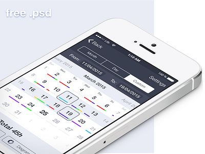 Date selection for Time reporting app app application clean date feebie free ios minimal psd reporting select ui