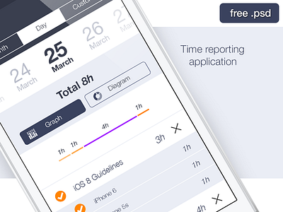 Time reporting application app calendar date day free freebie graph ios iphone mobile psd ui