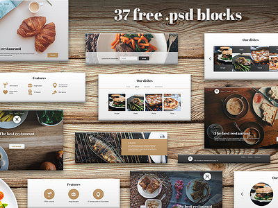 37 free .psd blocks for landing page for restaurant call to action food free freebie kit landing page psd restaurant site template ui