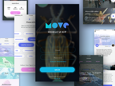 Free UI Kit MOVE for Flawless app app application cards free ios login mobile tags tool ui ui kit