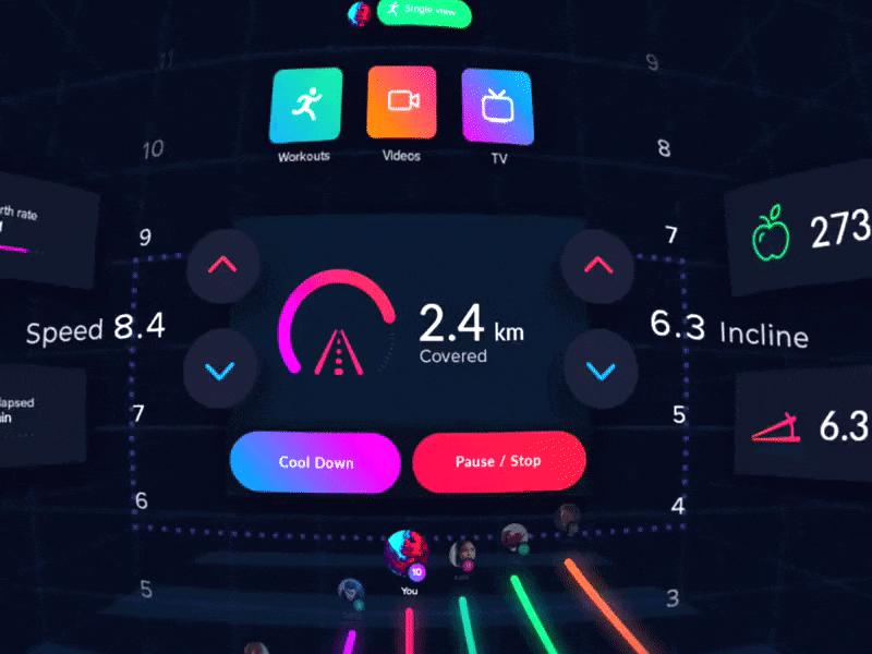 Month of Rebounds / Day 10 / Fitness 360 VR App 360 app ar dashboard fitness glow graph interface line vr widget