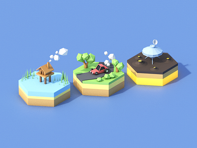 Month of Rebounds / Day 15 / Mini Environments 3d c4d hexagon illustration isometric. low poly model polygons render